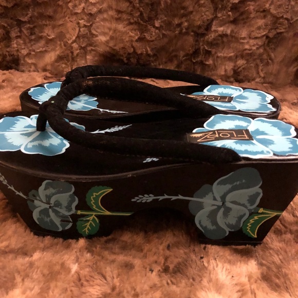 90s Vintage Flopz Hawaiian Wood Platforms 🌺 Rare - Picture 3 of 5